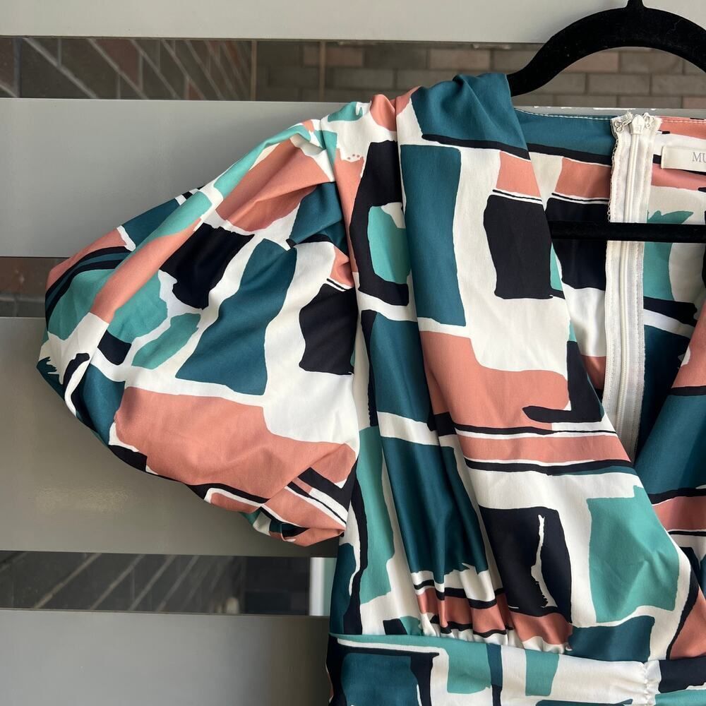 Mulla Multicolor Retro Abstract Geometric Puff Sleeve Romper Size M - Picture 4 of 7
